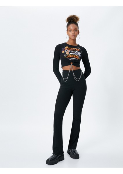 Tayt Pantolon İspanyol Paça Beli Lastikli