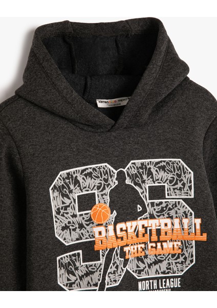 Kapşonlu Sweatshirt Uzun Kollu Şardonlu Basketbol Temalı Baskılı modelleri
