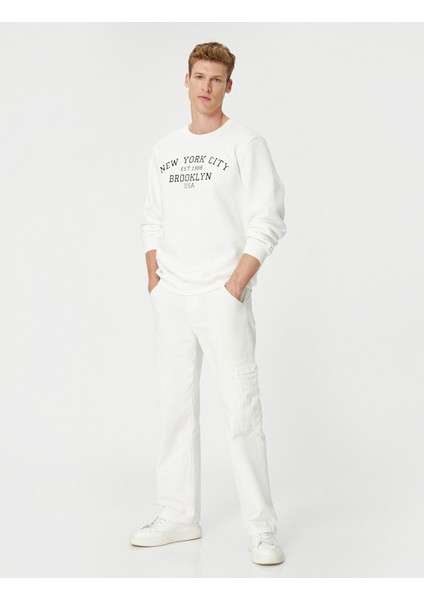 Kolej Baskılı Sweatshirt Bisiklet Yaka Uzun Kollu