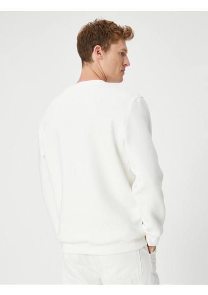 Kolej Baskılı Sweatshirt Bisiklet Yaka Uzun Kollu