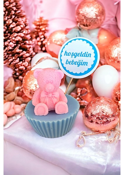 Hoşgeldin Bebek Yeni Doğan Kokulu Mum 1 Adet Pembe Ayıcıklı