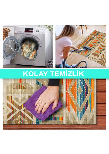 İlyaki Home Croce Desenli Kadife Pamuk Tabanlı Yıkanabilen Kaydırmaz Salon Halısı