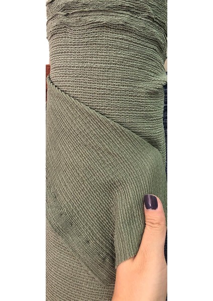 Örme Bürümcük Kumaş Likralı Çift En Haki Renk ( Crop-Bluz-Pantolon-Elbise Vs)