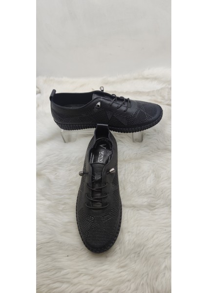 Siyah Gerçek Deri Lastik Bağlı Ayakkabı(A1)- Siyah - 37 - ST02611-13242