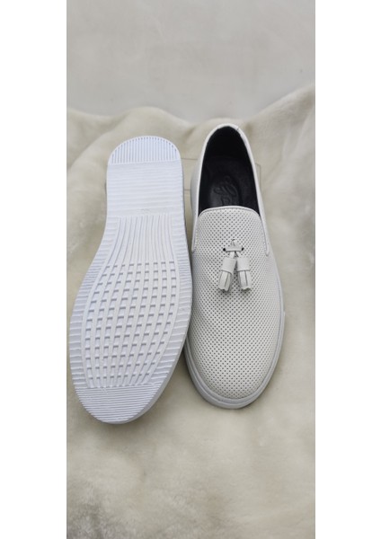 Çiğdem Gerçek Deri Beyaz Önü Püsküllü Erkek Ayakkabı - Beyaz - 42 - ST02558-12932