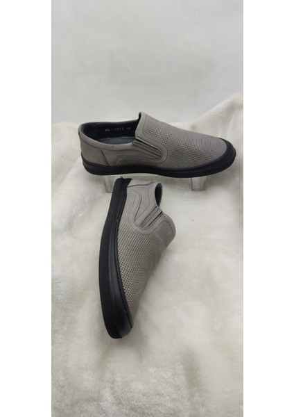 Çiğdem Gerçek Nubuk Deri Gri Bağsız Lazer Kesim Erkek AYAKKABI(GOES1072 - Açık Gri - 41 - ST02554-12907