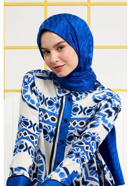 Ipeksi Jakar Italyan Şal Origami Desen - Saks