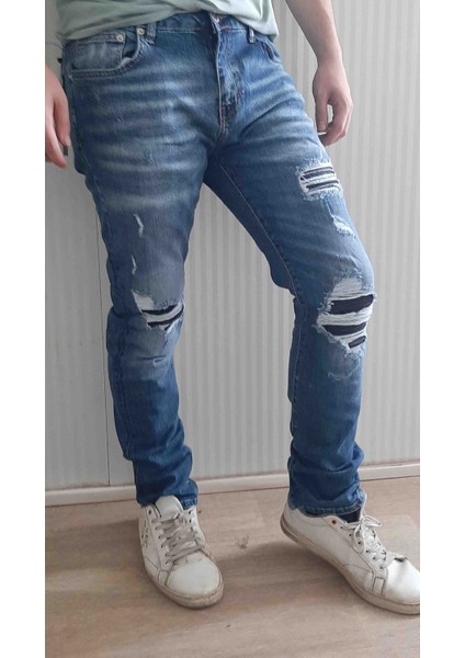 Amırı Denim Pamuklu Yırtık Detaylı Normal Bel Fit Cool Jeans Erkek Mavi Kot Pantolon