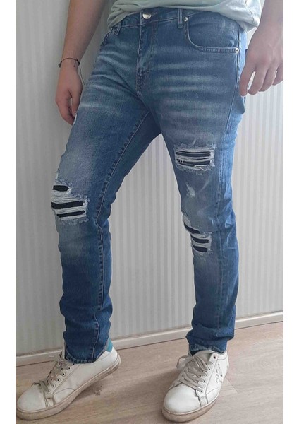 Amırı Denim Pamuklu Yırtık Detaylı Normal Bel Fit Cool Jeans Erkek Mavi Kot Pantolon fiyatları