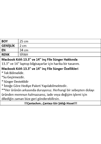 Çantachım Macbook File Sünger Laptop Kılıfı