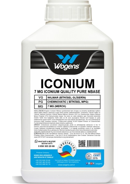 500 ml Iconium Saf Gliserin Propilen Glikol Vg Pg Base Nbase 7 Mg