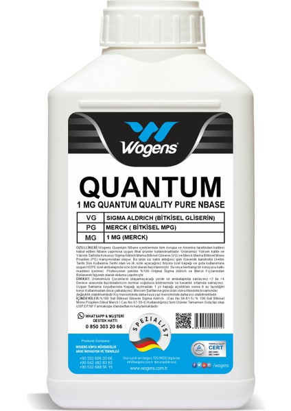 500 ml Quantum Saf Gliserin Propilen Glikol Vg Pg Base Nbase 1 Mg