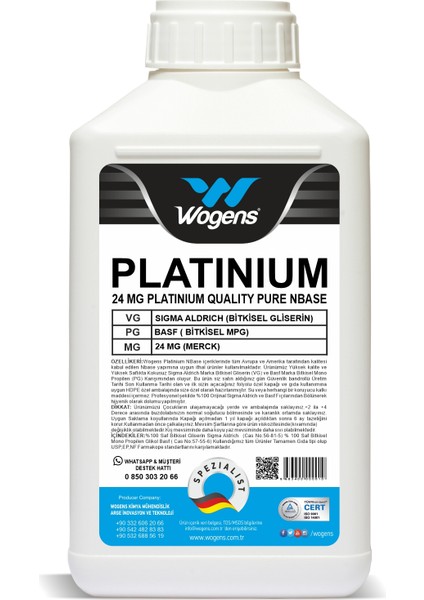 500 ml Platinium Saf Gliserin Propilen Glikol Vg Pg Base Nbase 24 Mg