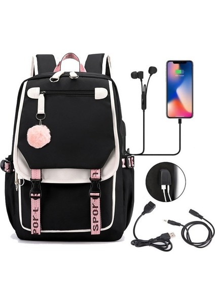 Su Geçirmez USB Bağlantı Noktalı Okul Sırt Çantası (Yurt Dışından)