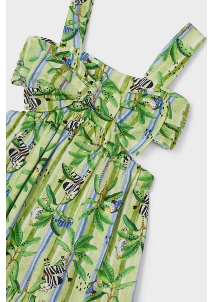 2-9 Yaş Kız Çocuk Bel Oyuntulu Baskılı Elbise Yeşil fırsatları