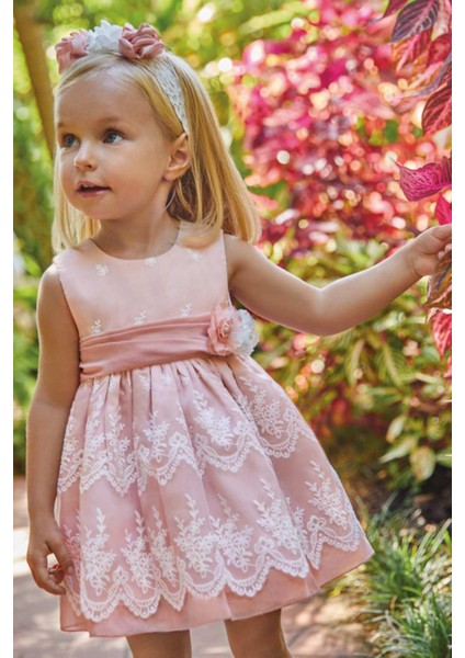 12-36 Ay Kız Bebek Organze Elbise Pembe