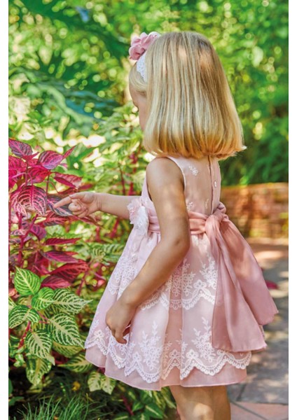 12-36 Ay Kız Bebek Organze Elbise Pembe