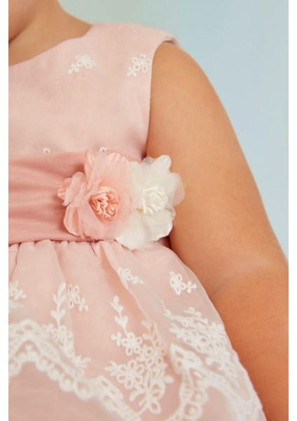 12-36 Ay Kız Bebek Organze Elbise Pembe
