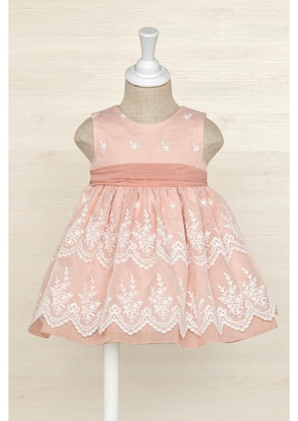 12-36 Ay Kız Bebek Organze Elbise Pembe