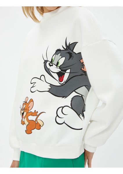 Tom ve Jerry Sweatshirt Bisiklet Yaka Lisanslı Ribanalı Baskılı