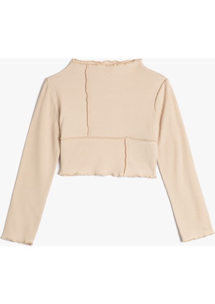 Crop Tişört Uzun Kollu Dik Yaka Kaşkorse