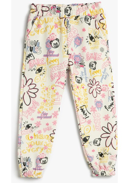 Jogger Eşofman Altı Beli Lastikli Cepli Grafiti Baskılı