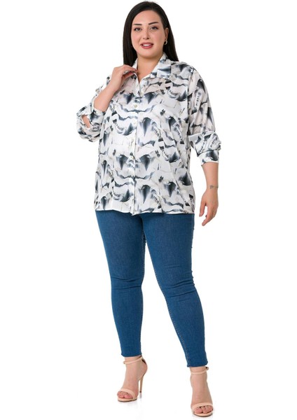 Büyük Beden Desenli Yoryo Saten Gri Gömlek fiyatları