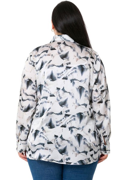 Büyük Beden Desenli Yoryo Saten Gri Gömlek modelleri