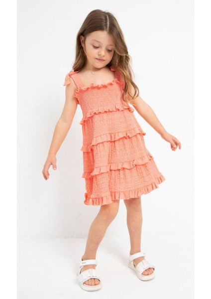 2-9 Yaş Kız Çocuk Askılı Elbise Somon