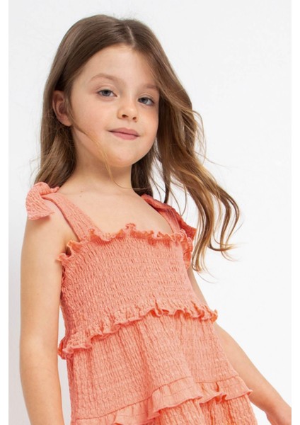 2-9 Yaş Kız Çocuk Askılı Elbise Somon modelleri