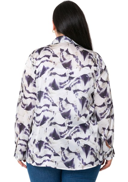 Büyük Beden Desenli Yoryo Saten Mor Gömlek modelleri