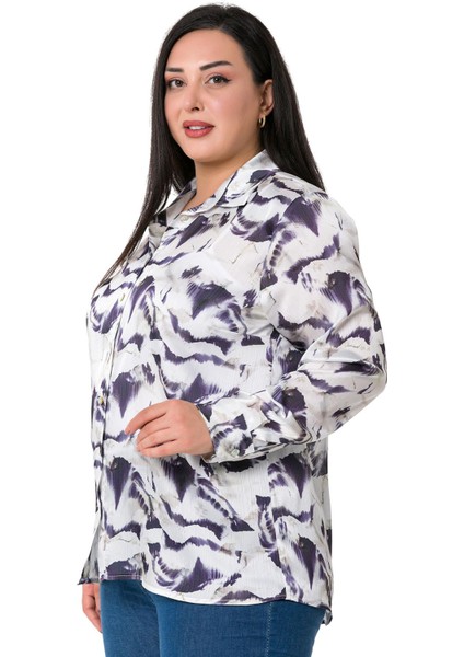 Büyük Beden Desenli Yoryo Saten Mor Gömlek fırsatları