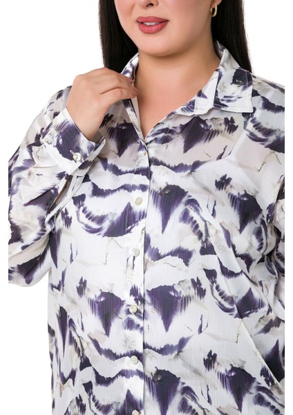 Büyük Beden Desenli Yoryo Saten Mor Gömlek indirimleri