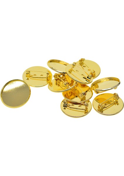 10 Bronz Boş Cabochon Broş Baskı Ayarları 25MM Yuvarlak Çerçeve Tepsisi Bulguları Altın (Yurt Dışından)