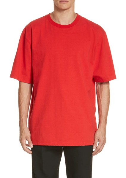 Ünisex Oversize Kırmızı Düz Renk T-Shirt
