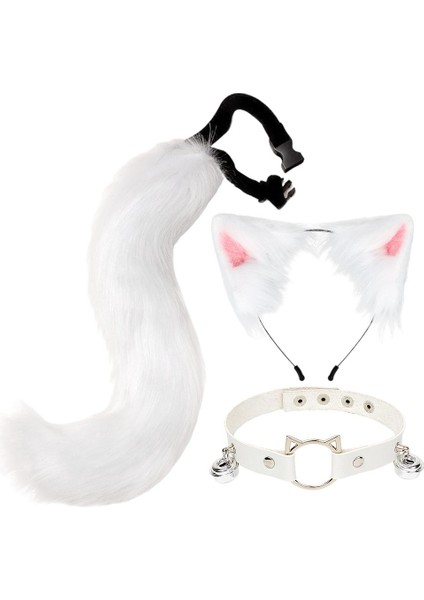 Peluş ve Kuyruk Seti Çocuklar Yetişkin Cadılar Bayramı Giydirme Cosplay Beyaz Boyut (Yurt Dışından)
