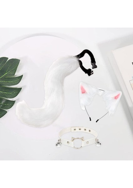 Peluş ve Kuyruk Seti Çocuklar Yetişkin Cadılar Bayramı Giydirme Cosplay Beyaz Boyut (Yurt Dışından) modelleri