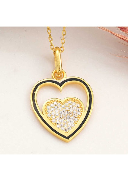 Gümüş Gold Kalp Kadın Kolye