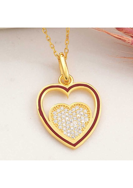 Gümüş Gold Kalp Kadın Kolye