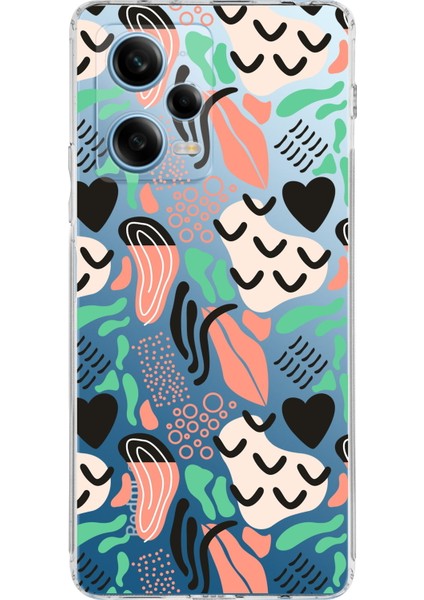 Xiaomi Redmi Note 12 Pro 5g Uyumlu Kamera Korumalı Kapak Memphis Desen Tasarımlı Şeffaf Kılıf