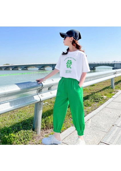 Özel Tasarım Get Rıch Baskılı %100 Pamuk Kısa Kollu Yazlık Kız Çocuk Eşofman Takımı