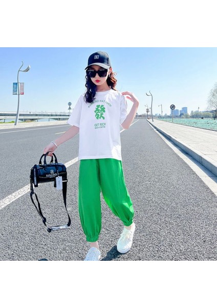 Özel Tasarım Get Rıch Baskılı %100 Pamuk Kısa Kollu Yazlık Kız Çocuk Eşofman Takımı modelleri