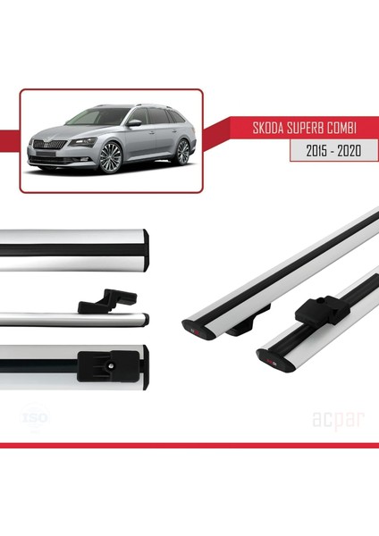 Skoda Superb Combı 2015-2020 Arası ile Uyumlu Basıc Model Ara Atkı Tavan Barı Gri