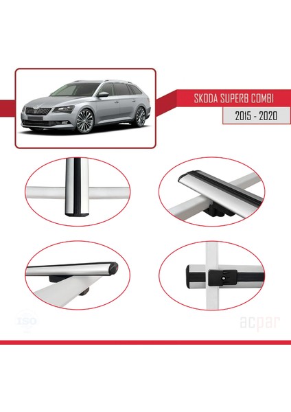 Skoda Superb Combı 2015-2020 Arası ile Uyumlu Basıc Model Ara Atkı Tavan Barı Gri