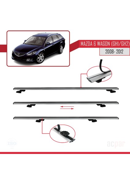 Mazda 6 Wagon (Gh1/gh2) 2008-2012 Arası ile Uyumlu Basıc Model Ara Atkı Tavan Barı Gri indirimleri