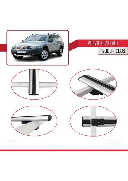 Volvo XC70 (Au) 2000-2008 Arası ile Uyumlu Basıc Model Ara Atkı Tavan Barı Gri
