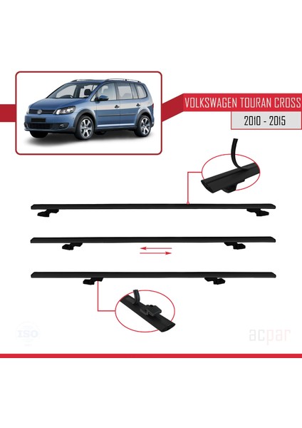 Volkswagen Touran Cross 2010-2015 Arası ile Uyumlu Basıc Model Ara Atkı Tavan Barı Siyah indirimleri