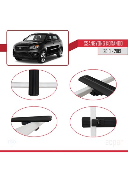 Ssangyong Korando (C) 2010-2019 Arası ile Uyumlu Basıc Model Ara Atkı Tavan Barı Siyah fırsatları