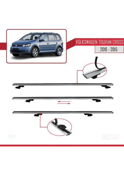 Volkswagen Touran Cross 2010-2015 Arası ile Uyumlu Basıc Model Ara Atkı Tavan Barı Gri indirimleri