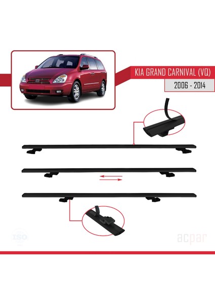 Kia Grand Carnival (Vq) 2006-2014 Arası ile Uyumlu Basıc Model Ara Atkı Tavan Barı Siyah indirimleri